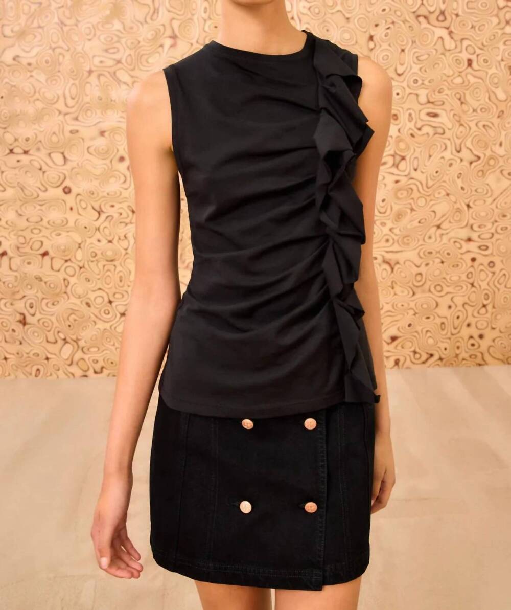 NEW ULLA JOHNSON clio ruched ruffle top in noir